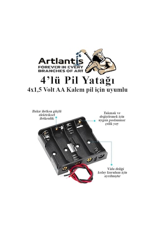 AA Kalem Pil ile Uyumlu 4'lü Pil Yatağı 4 x 1.5 Volt 5 Adet