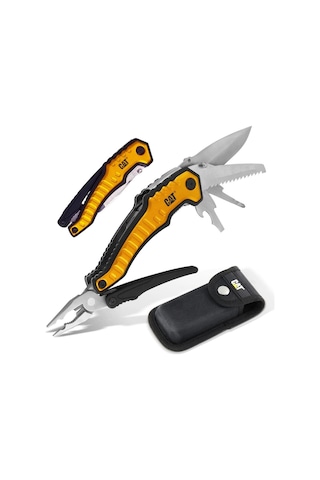 Cat Da980045 9 In 1 Çok Fonksiyonlu Katlanabilir 27cm Paslanmaz Çelik Sarı Kamp Çakısı Bıçağı + Taşı