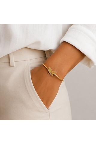 14 Ayar Yaprak Detaylı Oluklu Ajda Altın Kelepçe T14789