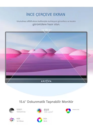 Arzopa A1 T 15.6" Full Hd 60hz Ips Ultra İnce Dokunmatik Taşınabi