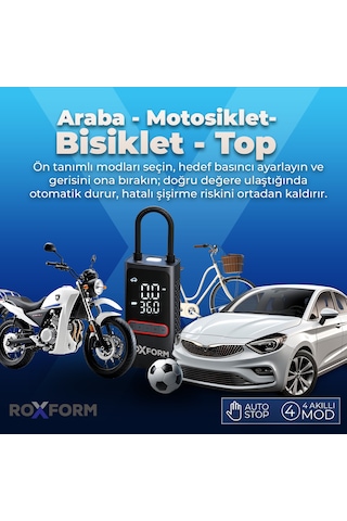 Roxform Car Air Pump 80w Güçlü Taşınabilir Araç Lastik Şişirme