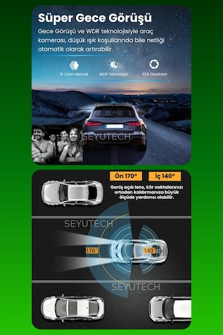 Harvox 2 Kameralı Wi-fi Özellikli Full Hd Araç Kamerası 1080p Gece Görüş, G-sensor Dashcam