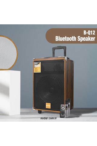 Baab Bq12 Bluetooth Hoparlör Fm Radyo 12 İnç Usb Tf Aux Çift Mikrofonlu Kumandalı - Ahşap