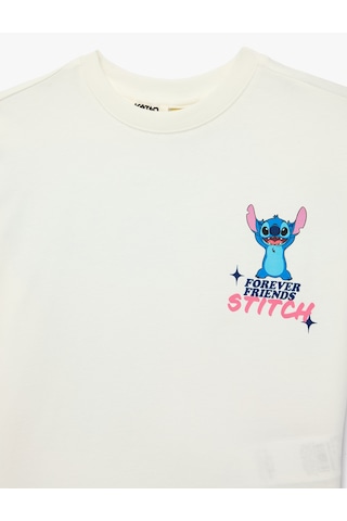 Koton Stitch Baskılı Kısa Kollu Pamuklu Bisiklet Yaka Lisanslı Tişört Ekru 6skg10325ak Ekru