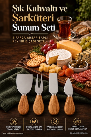 Bambu Peynir Bıçağı 4'lü Set Kahverengi