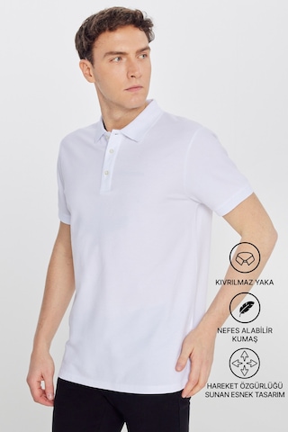 AC&Co / Altınyıldız Classics Altinyildiz Classics 4A4820200001BYZL Erkek Beyaz Slim Fit Dar Kesim Polo Yaka %100 Pamuk Tişört Beyaz