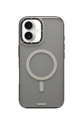 Apple Uyumlu iPhone 16 Kılıf Magsafe Şarj Özellikli Cam Arka Yüzey Tpu Youngkit Gemstone Serisi Kapak Gri
