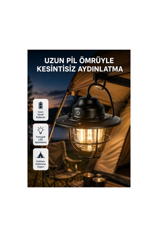 Astraltech Outdoor Retro Kamp Işığı Uzun Ömürlü Pil Taşınabilir Suya Dayanıklı Siyah