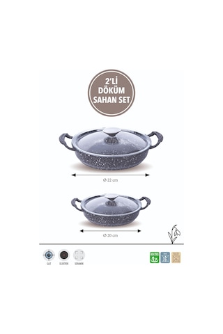 Fms D5013 Döküm Granit 2'li 20-22 Cm Kapaklı Sahan Set Gri