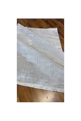 Badelya Home Krem Saten İnce Sık Dokuma Parlak Yüzey Kaymaz Özel Kesim Salon Koridor Halısı Yolluk Krem-açık Gri