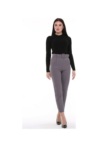 Cedy Kadın Yüksek Bel, Kemerli, Pileli Bilek Boy Dokuma Pantolon, C3008 Bej 001