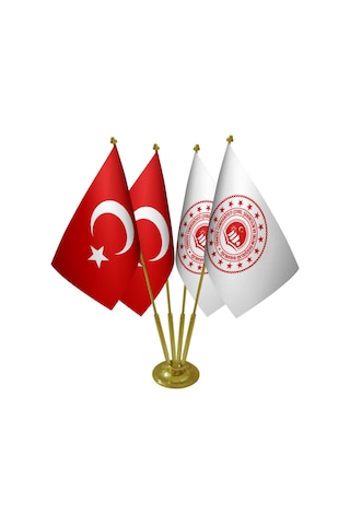 Masa Üstü Çevre Şehircilik Bakanlığı Bayrağı Türk Bayrağı Dörtlü Pirinç Direk Masa Bayrak Seti