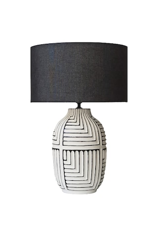 Aztek, Seramik Abajur, H57 X Çap Ø39cm, Beyaz - Siyah