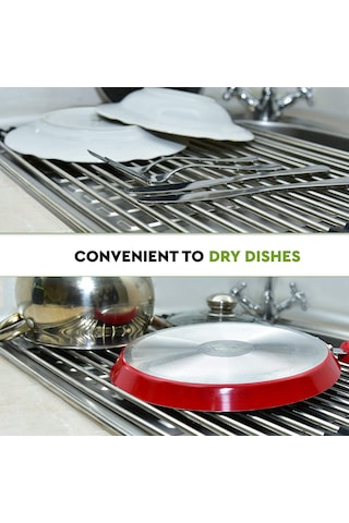 Gajeena Katlanabilir Silikon Bulaşık Kurutma Rafı - Paslanmaz Çelik Yapı, Meyve Ve Sebze Kurutma İçin Çok Amaçlı Gri