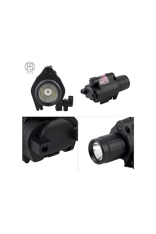 Geeksen M6 Kırmızı Lazerli Led El Feneri - Çok Fonksiyonlu, Parlak Işık, Sıçrayan Kuyruk, 20mm Raylı Pil Hariç Siyah