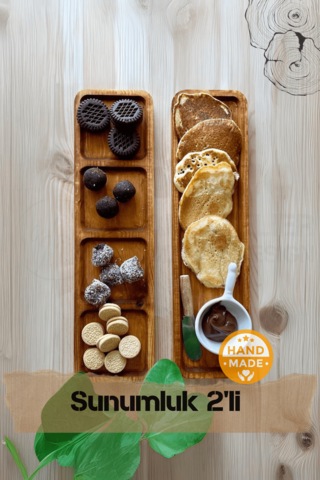 El Yapımı Çam Ağacı Ahşap Sunum Tepsisi 2'li Takım