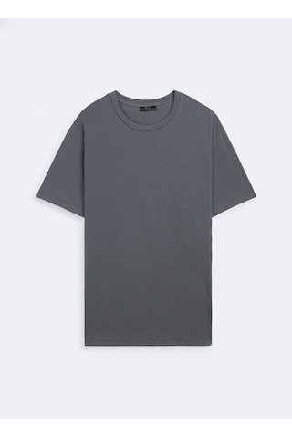 Ltb Kısa Kollu Sıfır Yaka Basic Gri T-shırt Gri 2XL