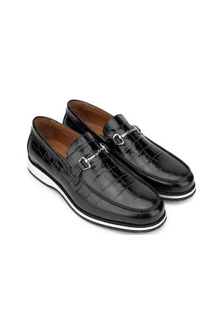 Tamer Tanca Erkek Hakiki Deri Siyah Kroko Loafer Ayakkabı 183 30351 Erk Ayk Y24 Sıyah Kroko Siyah