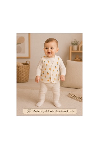 The Two Unisex Bebek Bej Ananas Desenli Örme Yelek 6-24 Ay Pamuk