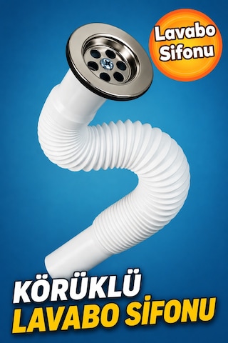 Körüklü Lavabo Sifonu Esnek Lavabo Gider Hortumu Paslanmaz Süzgeçli