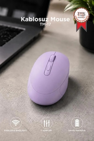 Premium Cihaz Faresi Mouse Çift Modlu Sessiz Kablosuz Fare Tm17 Mor