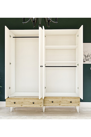 Metalia Gm812 Delüx 4 Kapılı 2 Çekmeceli Düğme Kulplu Gardrop Dolap