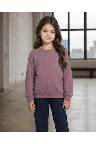 Alfa Kız Çocuk Mor Kol Taslı Sweatshirt Modeli