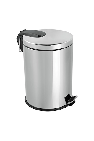 Efor Paslanmaz 430 Krom Metal İç Kovalı Pedallı Ofis Banyo Mutfak Çöp Kutusu Kovası 30 L Krom