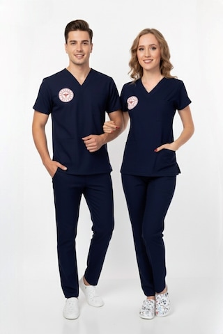 Unisex Lacivert Hemşire Scrubs Üniforma Takım Patriot Blue Sağlık Bakanlığı Yeni Yönetmeliğe Uygun Lacivert