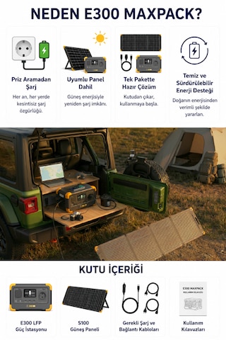Solar Wise E300 Maxpack 600w 288wh Taşınabilir Güç İstasyonu + 100w Katlanabilir Güneş Paneli Lifepo4 Ups Wifi Bluetooth
