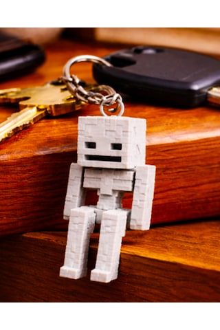 Minecraft İskelet Anahtarlık Hareketli Eklemli Skeleton Figürlü 3d Baskı Anahtarlık Beyaz