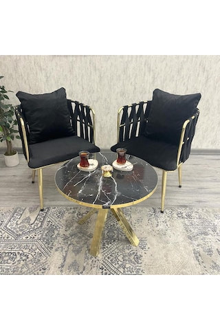 Balkon,teras,kafe,çay Seti İkili Takım Gözde Çay Seti Takımı Siyah Gold Siyah Gold