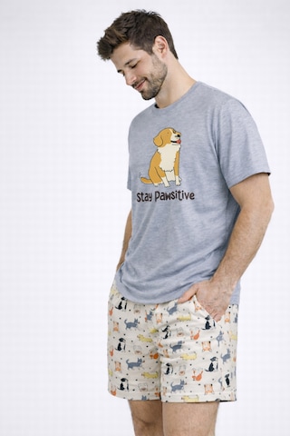 Erkek Pamuklu Köpek Desenli Eğlenceli Cepli Şortlu Pijama Takımı Ke77633 Sarı