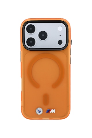 Apple iPhone Uyumlu 18 Pro Max Kılıf Bmw Lisanslı M-safeli Metal Buton Tasarımlı Buzlu Iml Baskılı Kapak Turuncu