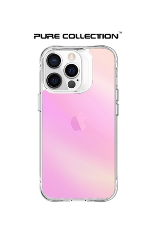 Bix Apple Uyumlu iPhone 13 Pro Pure Rainbow Renk Geçişli Şeffaf Kılıf Çizilmeye Dayanıklı Darbe Emici Parmak İzi Önleyici Pembe
