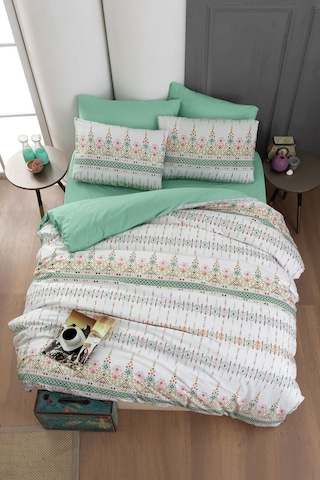 Mystory Home Lastikli Çarşaflı Çift Kişilik Nevresim Takımı Estilla Yeşil