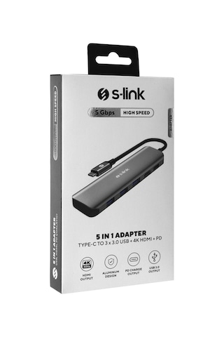 S-lınk Swv-usbc030, Type-c To Hdmı, 3xusb3.0, 1xpd Metal, Usb Hub