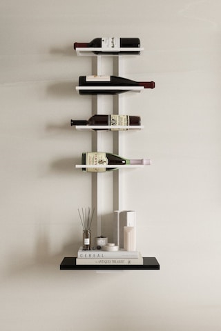 Aju Şaraplık Ve Kadeh Rafı Duvara Monte Şarap Mahzeni Modern Duvar Alkol Rafı - Metal Ve Ahşap Tasarım Beyaz