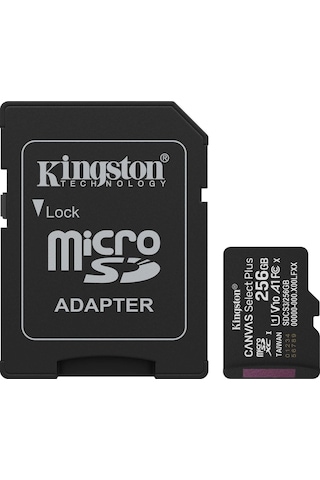 Kıngston Sdcs3/256gb, Canvas Select Plus Gen3 A1, 100mb/s, Microsd Kart Bellek Sd Adaptörlü