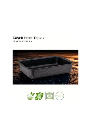 30x35 Cm Granit Köşeli Tepsi - Siyah Siyah