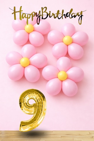 9 Yaş Pembe Sarı Papatya Temalı Gold Rakam Gold Happy Birthday Banner Doğum Günü Süsleme Altın - Pembe