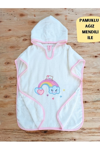 %100 Pamuklu & Başlıklı Bebek Banyo Havlusu - Gökkuşağı Nakışlı Yumuşak & Su Emici Havlu 12 - 36 Ay