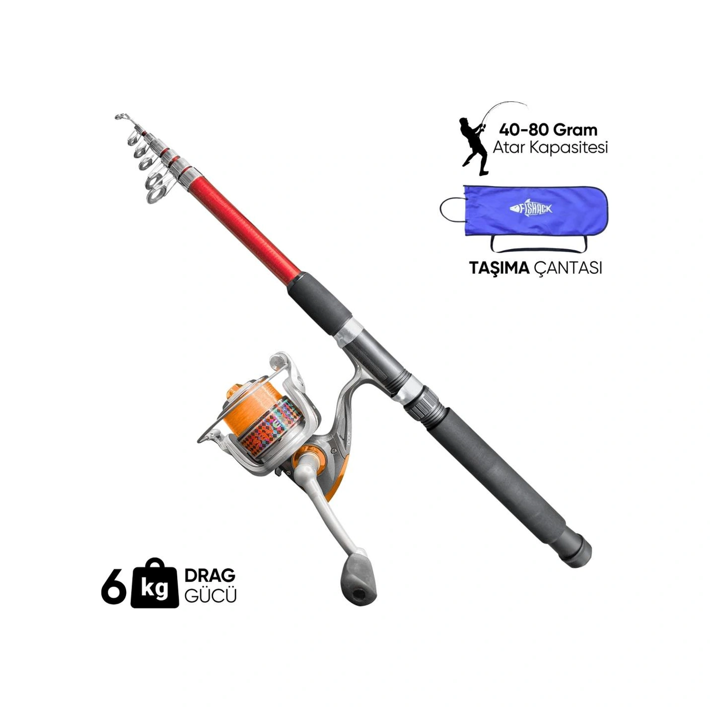 Olta Seti - 300cm Olta Kamışı 40-80gr / 4000'lik Olta Makinesi Xb-kırmızı - Taşıma Çantalı