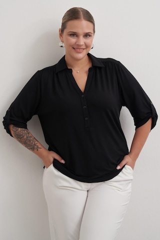 Kıvrık Kollu Örme Bluz-1825 Siyah