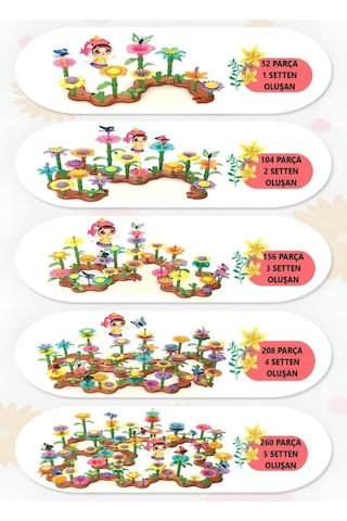52 Parça Bahçe Çiçek Yapım Seti Yapı Blokları Yapboz Bul Tak Puzzle Eğitici Oyuncak
