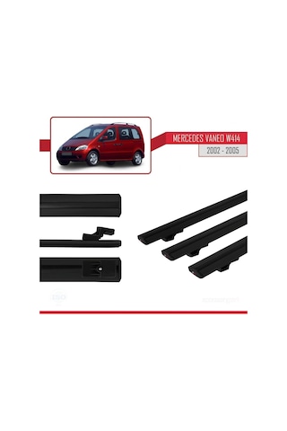 Mercedes Vaneo W414 2002-2005 Arası İle Uyumlu Basic Model Ara Atkı Tavan Barı Siyah 3 Adet