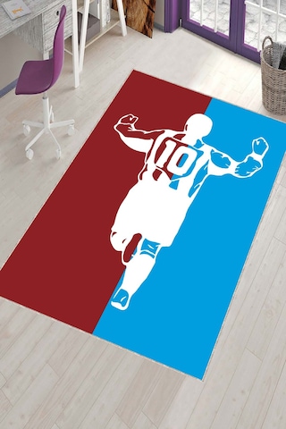 Bordo Ve Mavi Kaymaz Tabanlı 10 Numara Taraftar Halısı Vh131 Bordo - Mavi