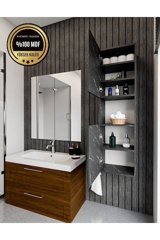 Lisa Bölmeli, Kapaklı Ve Duvara Monteli Banyo Dolabı Çok Amaçlı Dolap Bendir