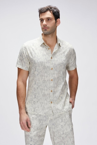 Merle Beyaz Kısa Kollu Baskılı Erkek Gömlek Beyaz