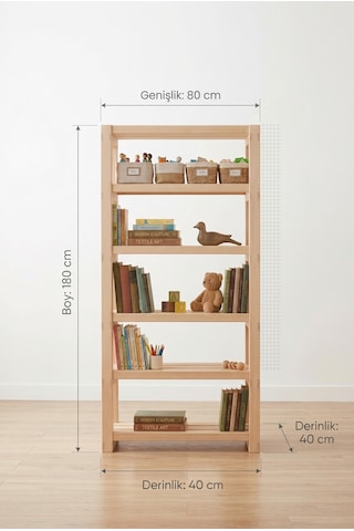 Korfu Kitaplık 80x180 Ham Ladin Ağacı Doğal Ahşap